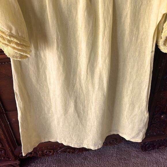 120% Lino yellow linen ruffle sleeve midi dress. - Picture 5 of 14